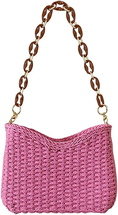 Faux Pearl Handle Straw Bag-Small, Women's Bags