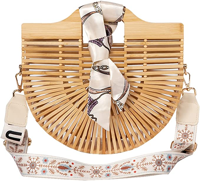 Womens Fashion Bamboo Bag with Acrylic Handle Bucket Bag Summer Beach  Clutch Purse Handbags : Amazon.in: Fashion