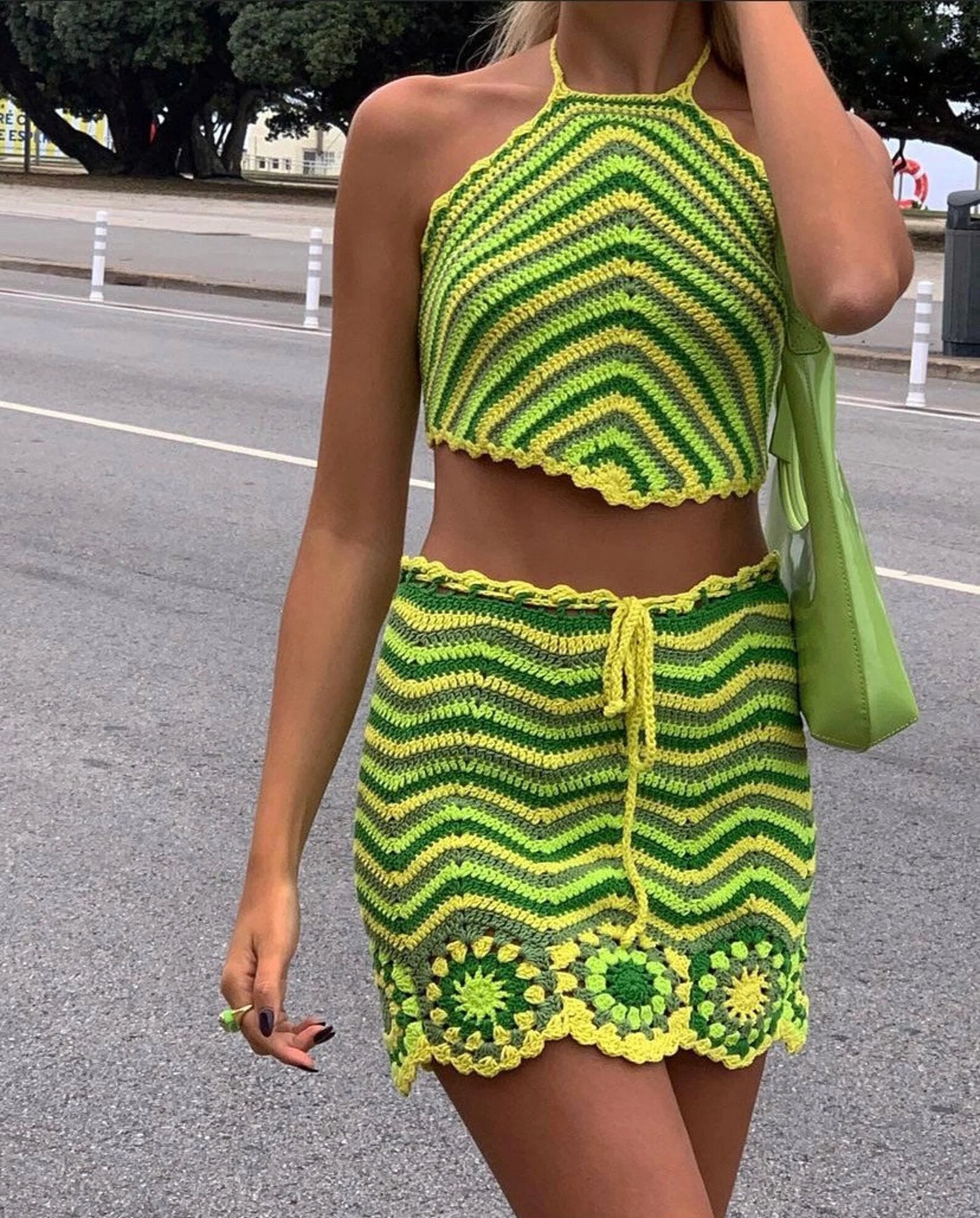 Crochet skirt sales and crop top