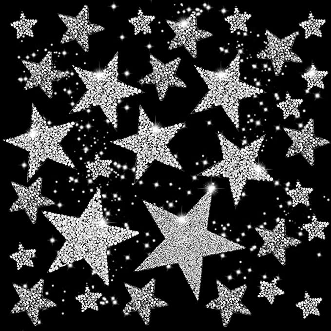 Aster + 32 Pcs 5 Sizes Iron On Star Rhinestone Patches Applique