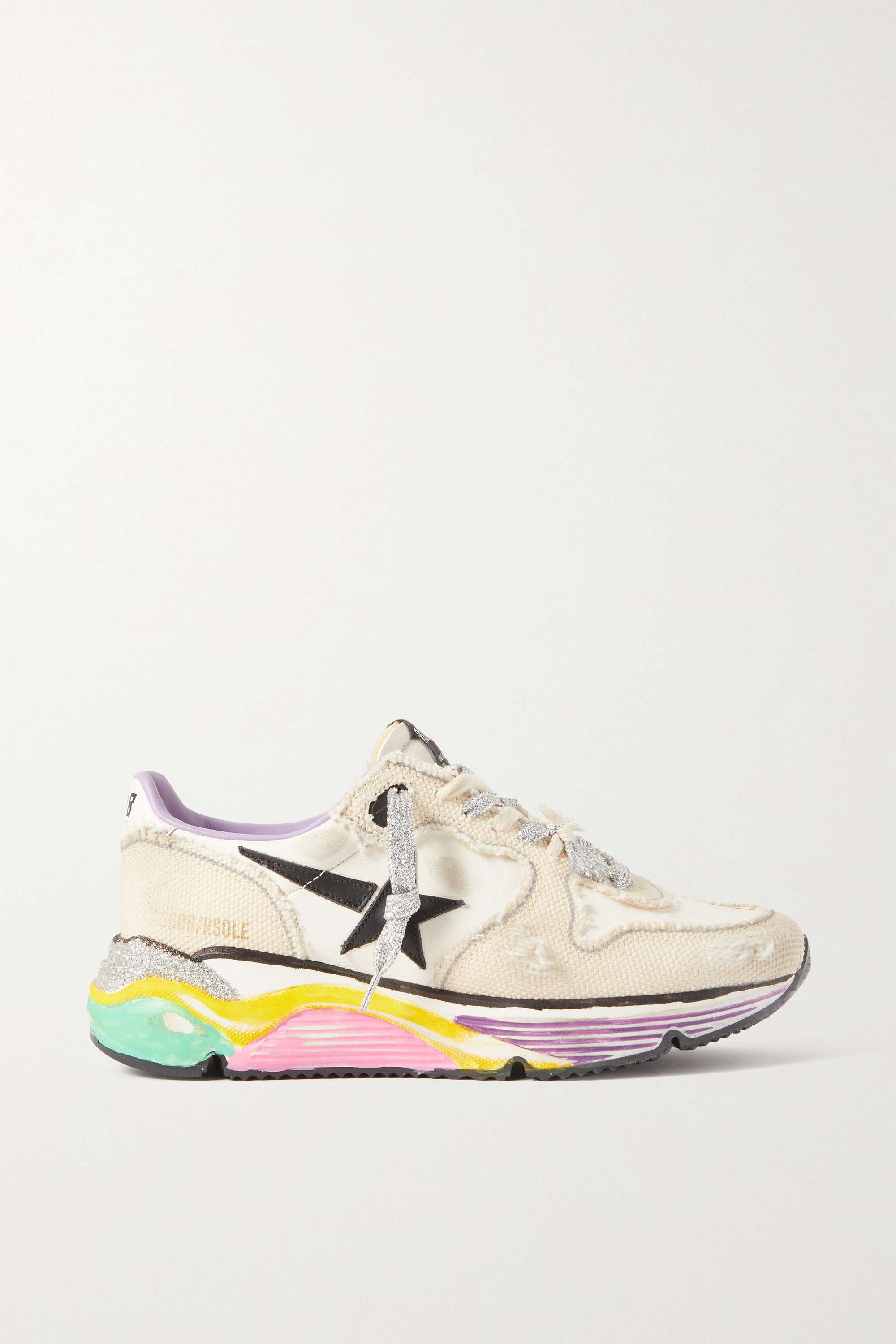 Golden Goose + Running Sole Distressed Leather and Canvas Sneakers