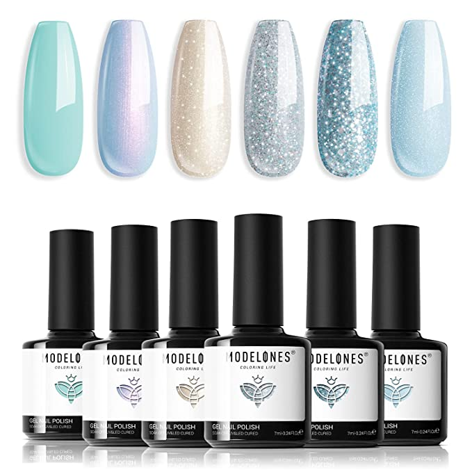 Modelones + 6 Piece Gel Nail Polish Set – Mermaid Bubble