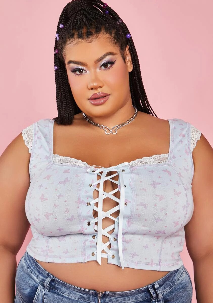 Sugar Thrillz Lace Corset Crop Top With Long Sleeves - Pink