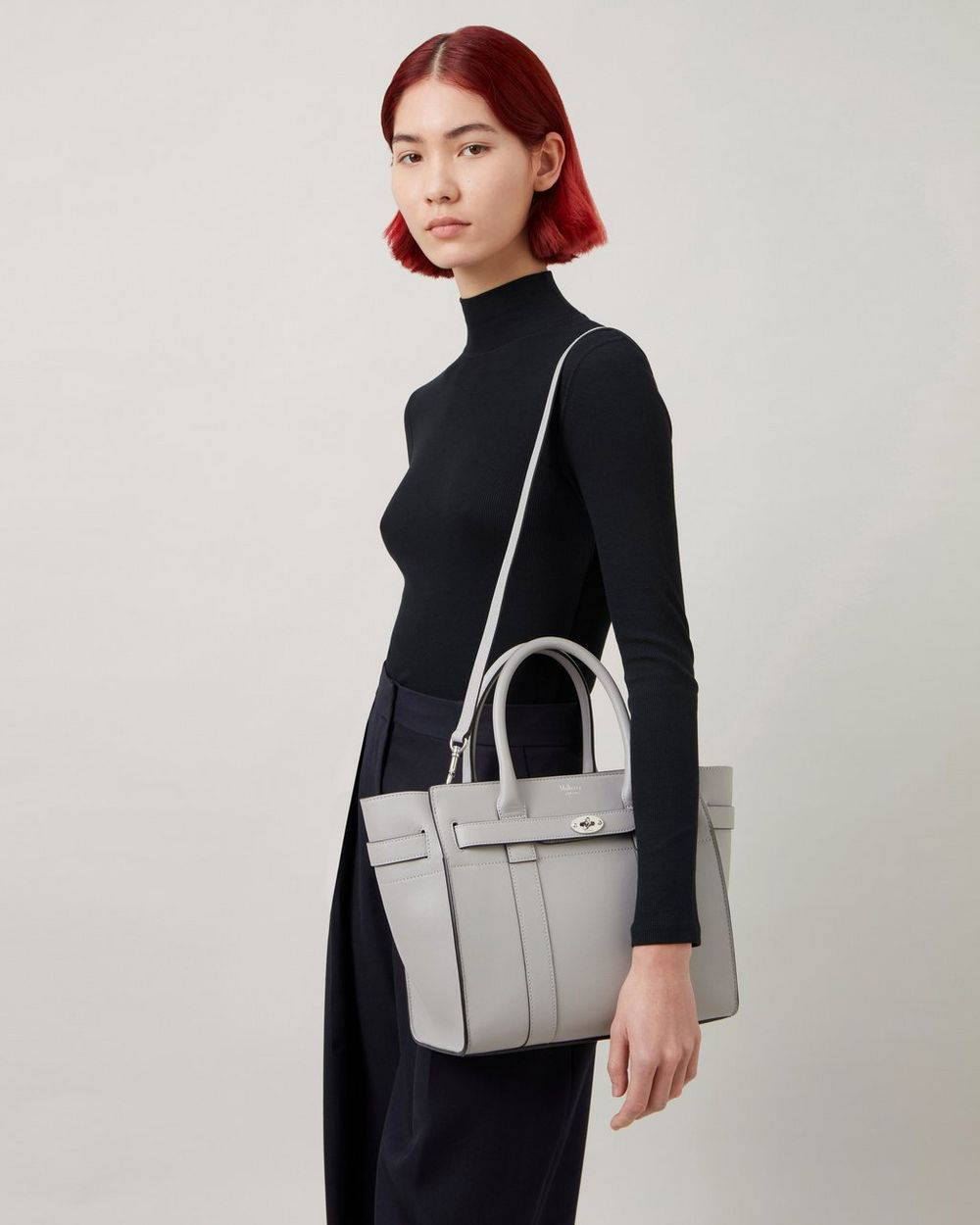 Mulberry + Small Zipped Bayswater – Pale Grey Micro Classic Grain