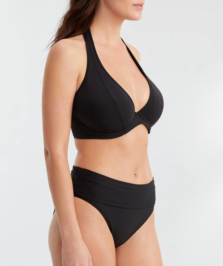 Plus Size - Black Floral Strappy Push-Up Balconette Bikini Top