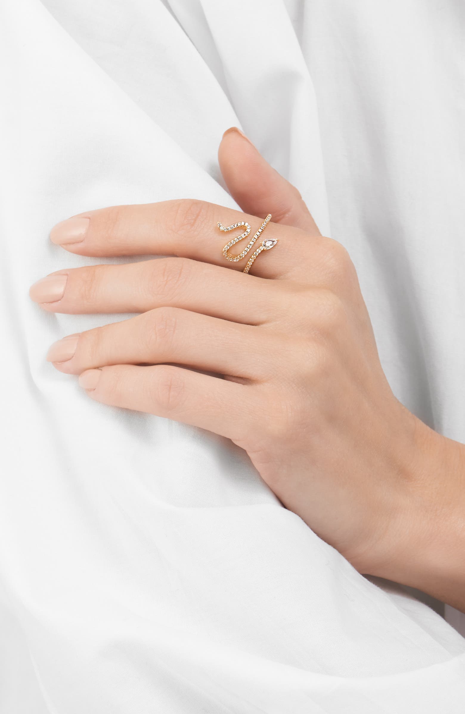 Adornia 14K Gold Plated Swarovski Crystal Accented Winding Snake Ring