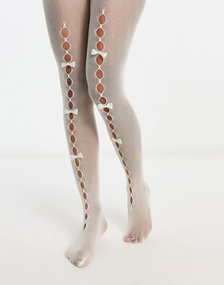 Reclaimed Vintage + Cut-out bow tights in white