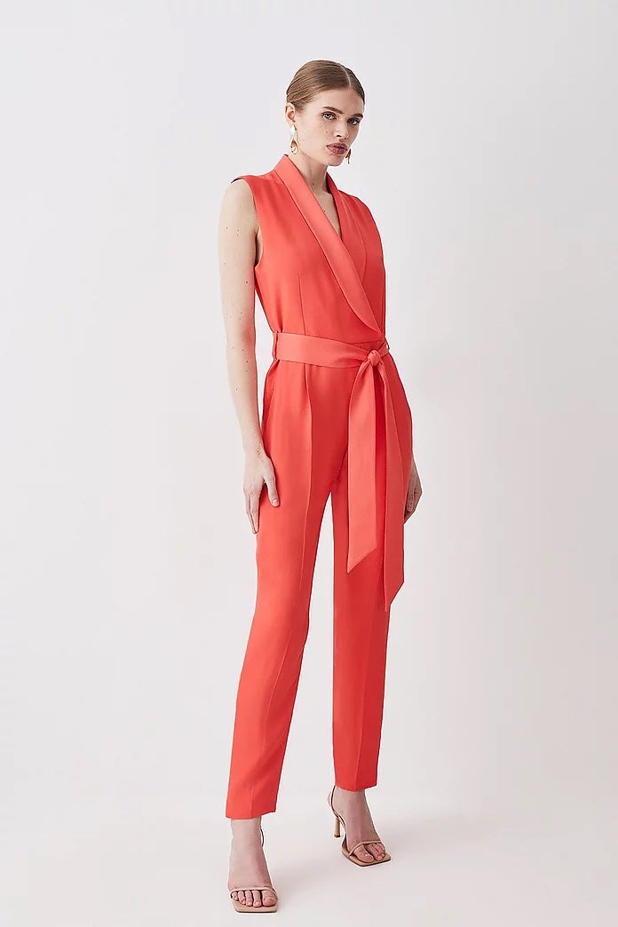 Karen Millen + Tuxedo Wrap Sleeveless Jumpsuit