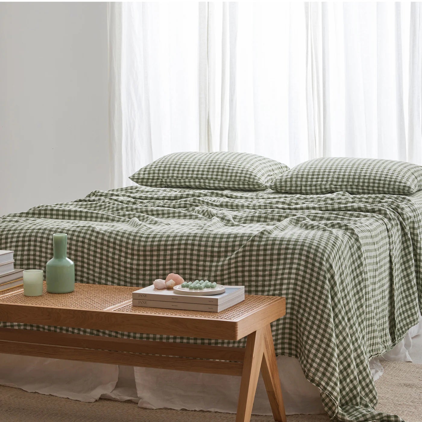 i love linen + French Flax Linen Sheet Set in Ivy Gingham