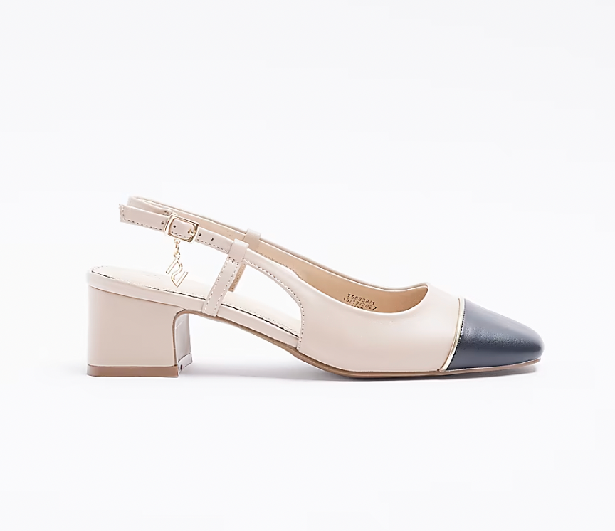 River Island + Beige Heeled Slingback Shoes