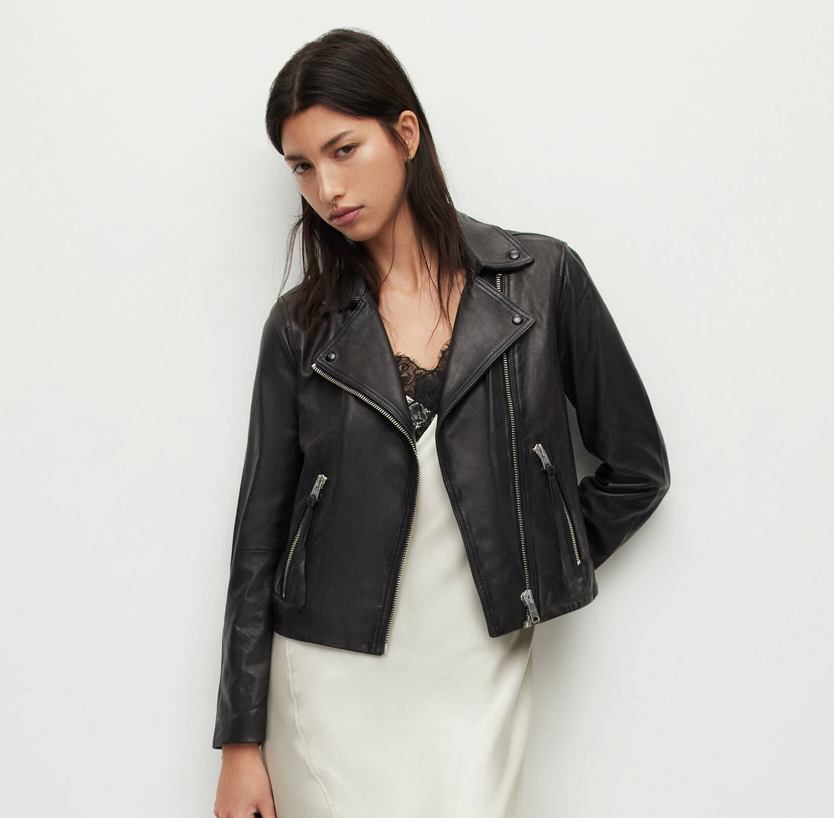 AllSaints + Dalby Slim Fit Leather Biker Jacket