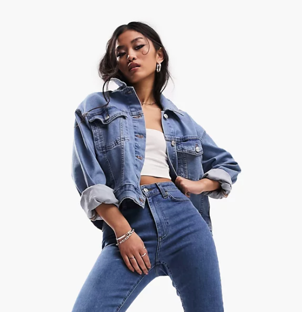 ASOS DESIGN + Western Denim Jacket In Midwash Blue