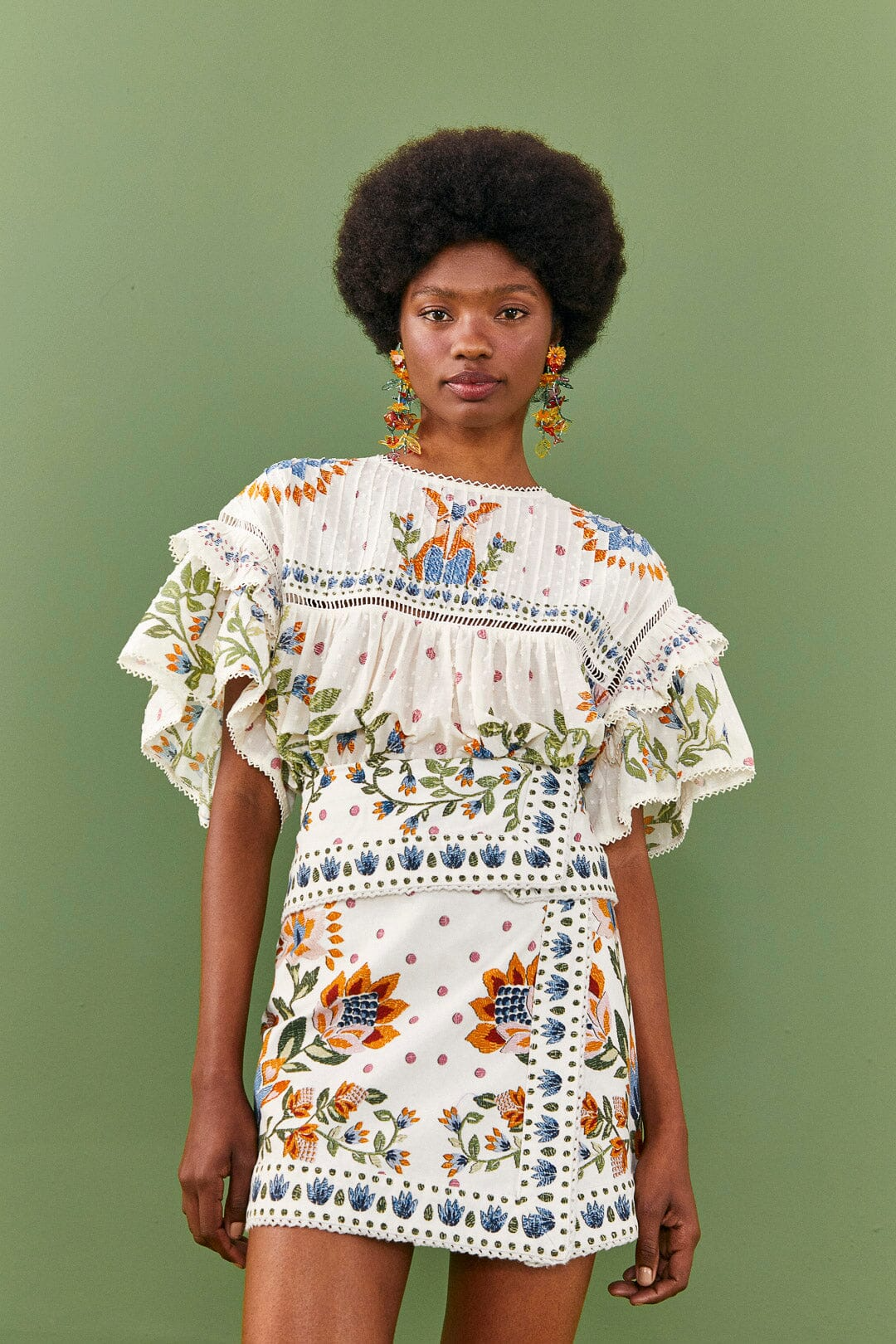 Farm Rio + White Summer Garden Mini Skirt Farm Rio + White Summer Garden Mini Skirt