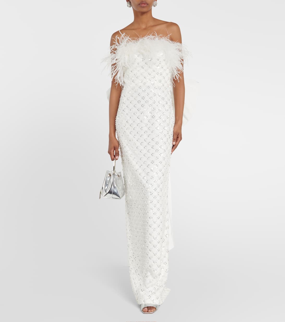 REBECCA VALLANCEC◆Starlight embellish feather-trimmed gown Rebecca Vallance Starlight Beaded Feather-trimmed Gown In