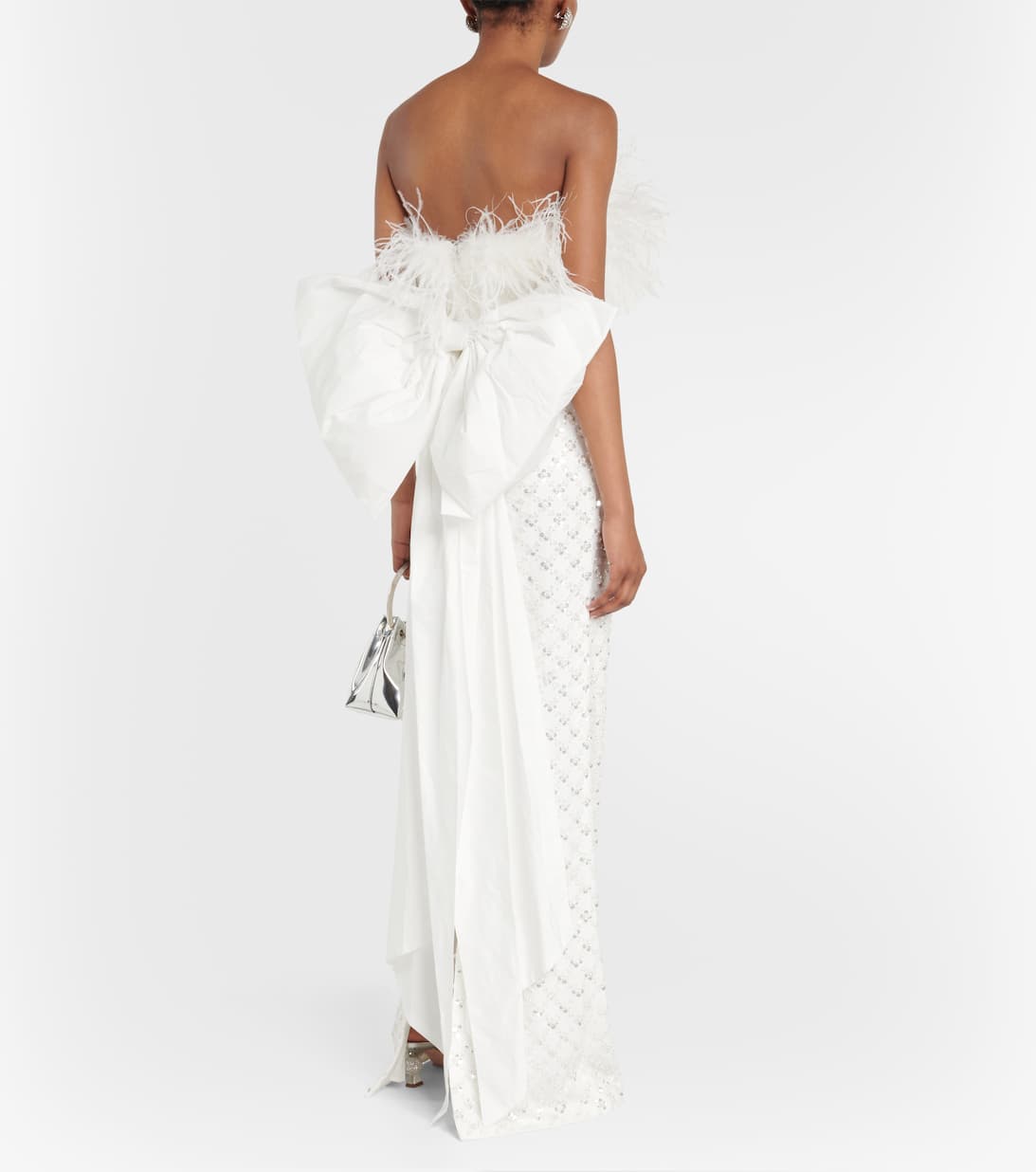 REBECCA VALLANCEC◆Starlight embellish feather-trimmed gown Starlight embellished feather-trimmed gown in black