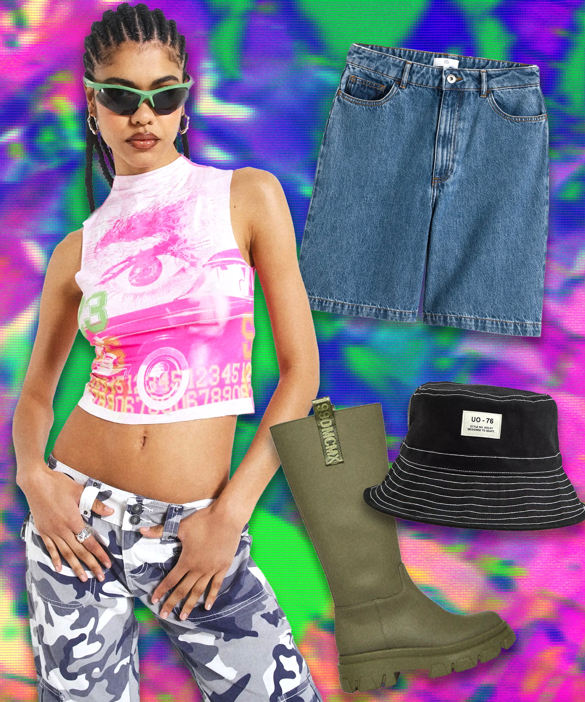 Y2K Aesthetic Floral Knitted Super Short Green Crop Top