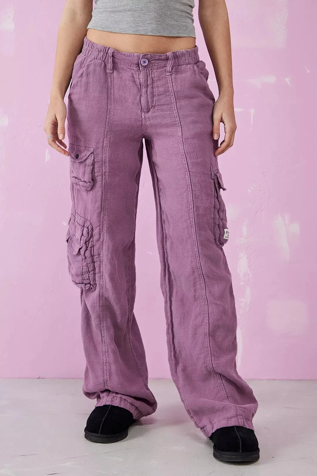 BDG + Purple Linen Multi-Pocket Cargo Pants
