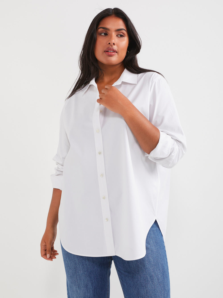 Plus Size White Cotton Button Up Shirt