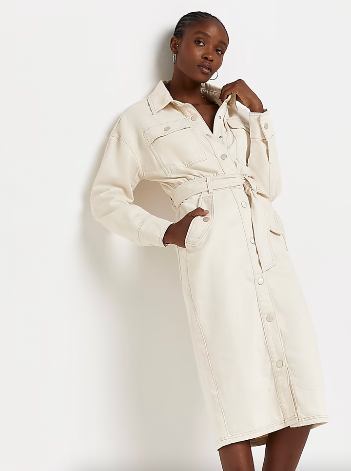 Cream denim top shirt dress
