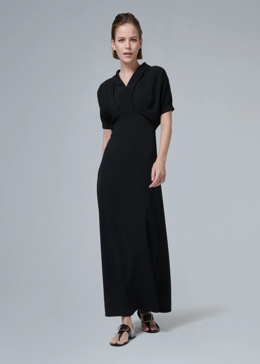 Leem + Puff-Sleeve V-Neck Woven Midi Dress