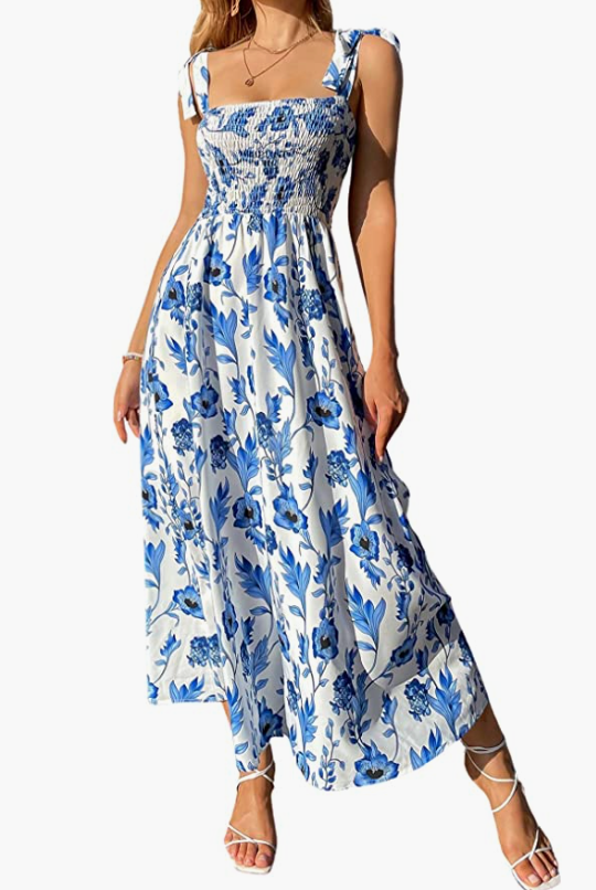 MakeMeChic + Summer Boho Floral Print Square Neck Maxi Dress