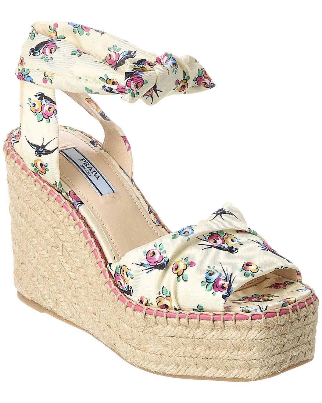 Prada + Floral Print Wedge Sandal