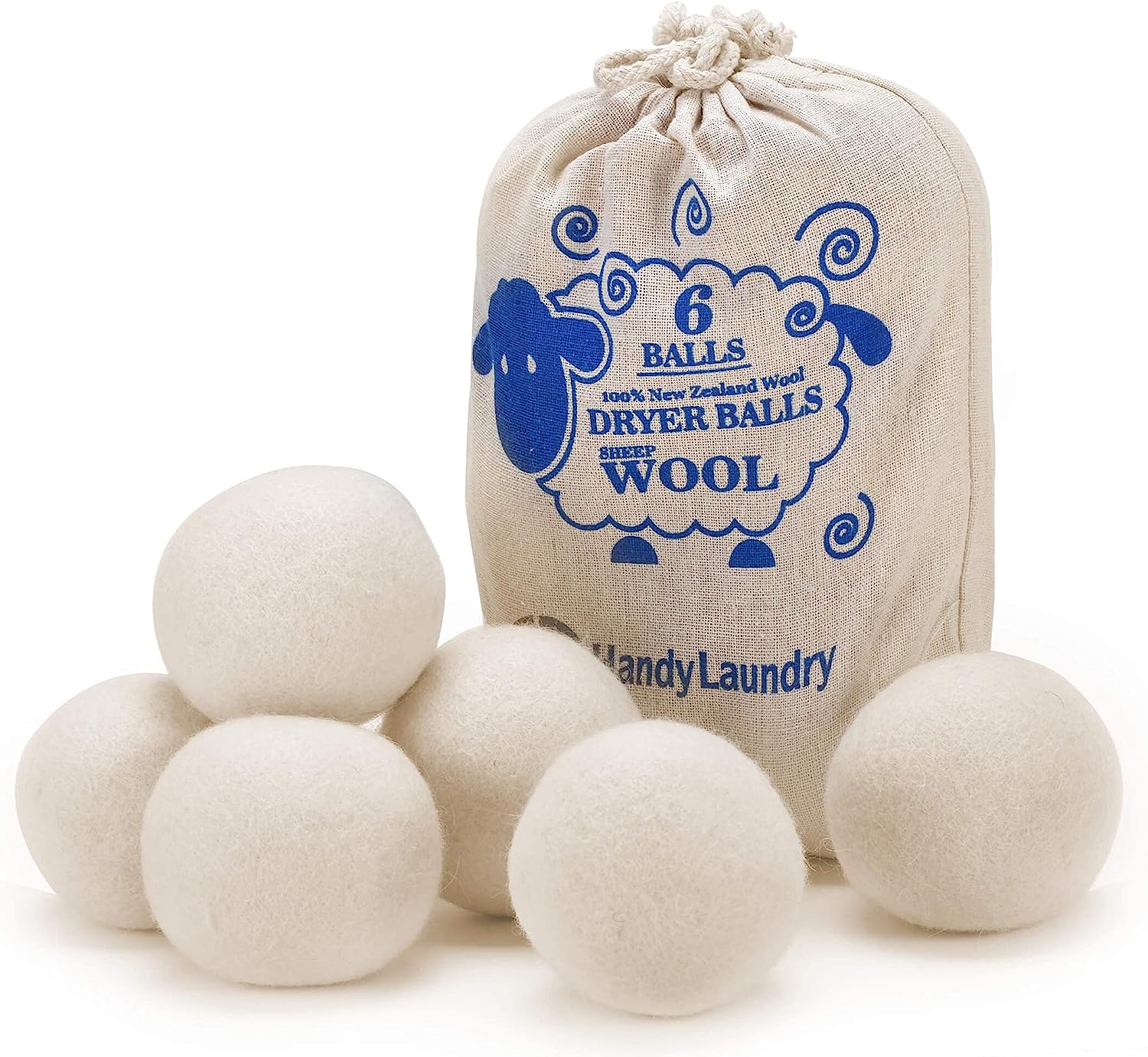 Handy Laundry Wool Dryer Balls Natural Fabric Softener Pack Of 6