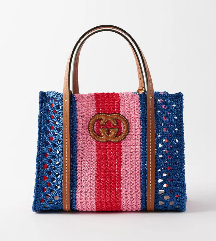 Gucci + Interlocking G Faux-Raffia Tote Bag