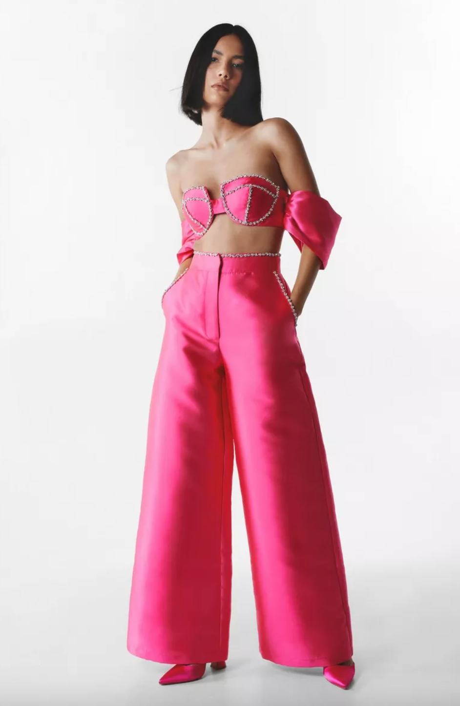 Nasty Gal Diamante Embellished Wide Leg Trousers