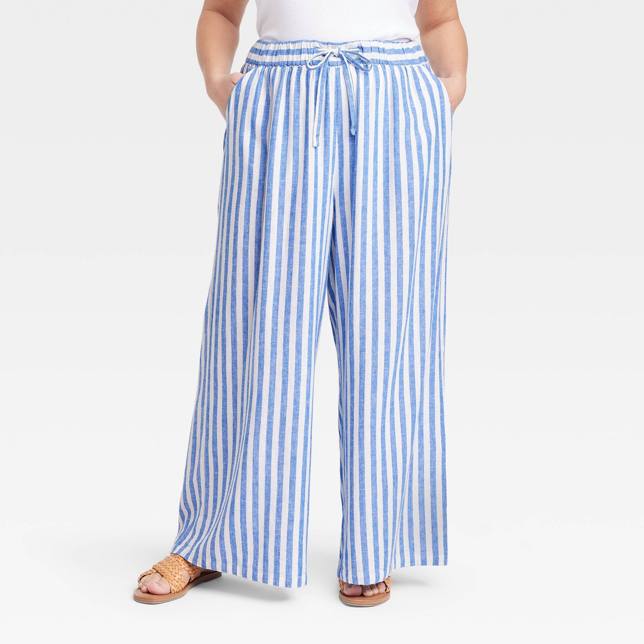 Ava Viv High Rise Wide Leg Linen Pull On Pants
