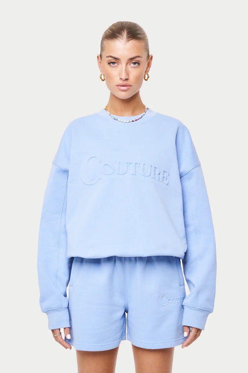 The Couture Club + Couture Outline Washed Crew – Blue