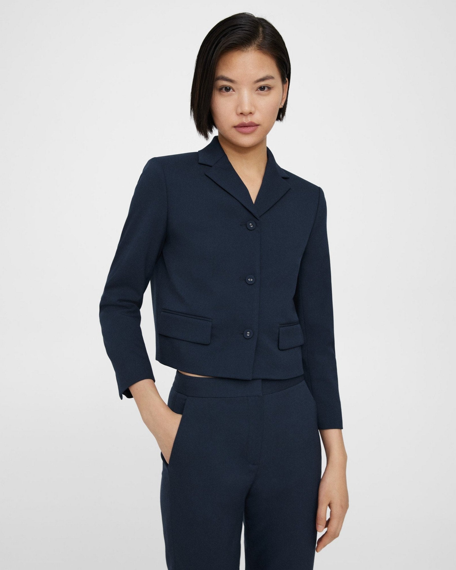 Theory + Cropped Jacket in Textured Gabardine