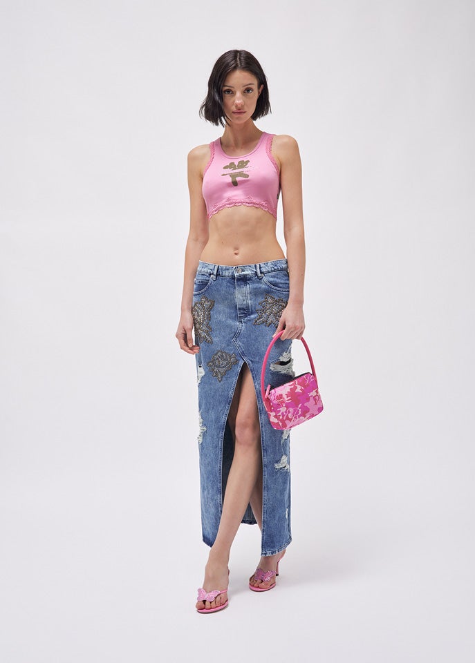 Blumarine by Marc Jacobs + CROP GRAPHIC LACE TANK