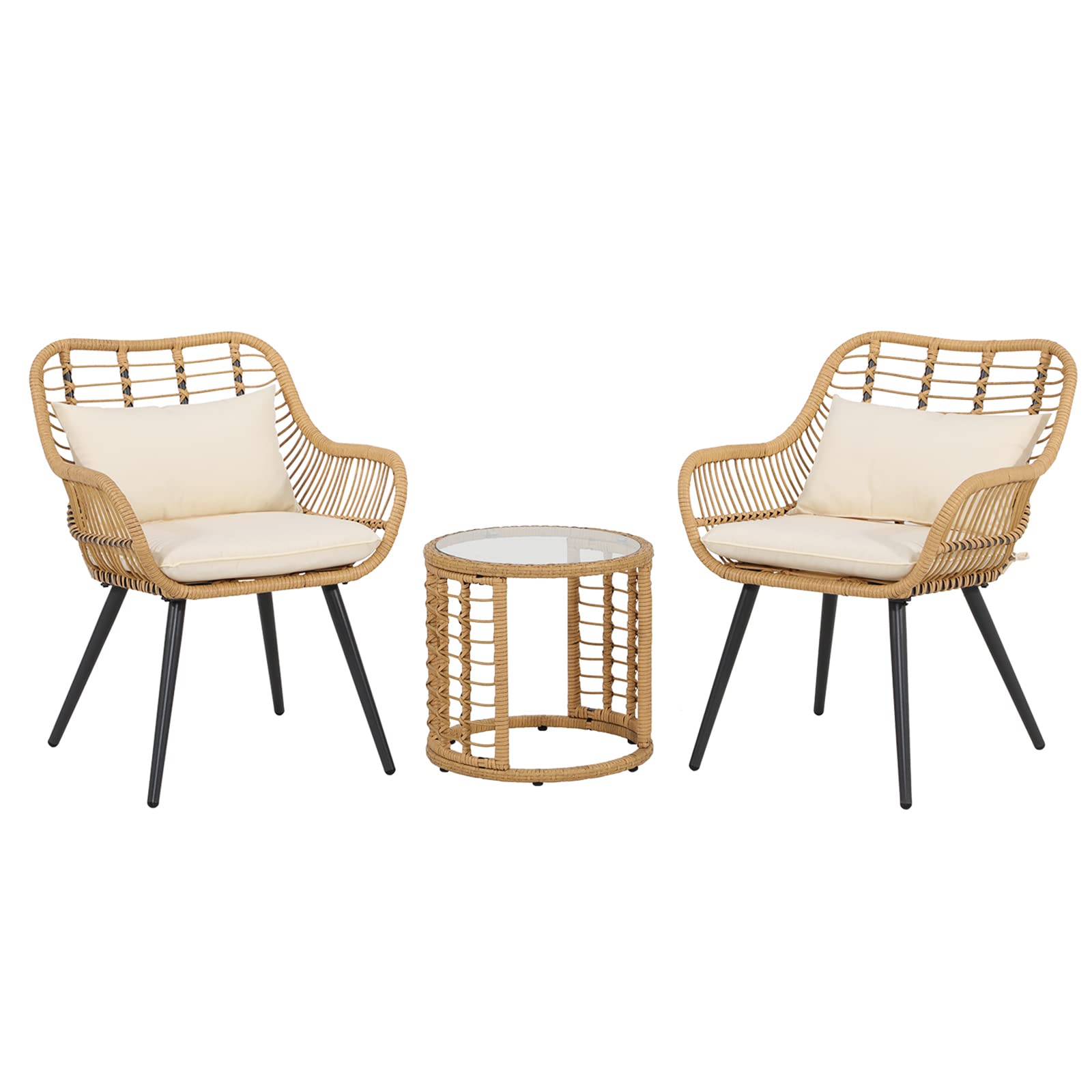 JOIVI + 3Piece Outdoor Wicker Conversation Bistro Set