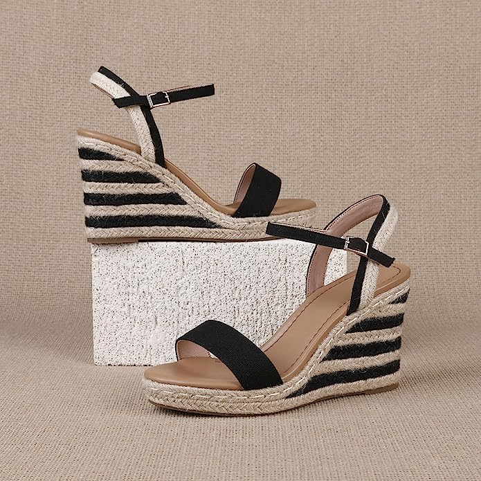 Amazon.com: Yxiudeyyr Black Strappy Platform Sandals for Women Wedge Sandals  Adjustable Ankle Strap Open Toe Sandals Casual Roman Shoes : Sports &  Outdoors