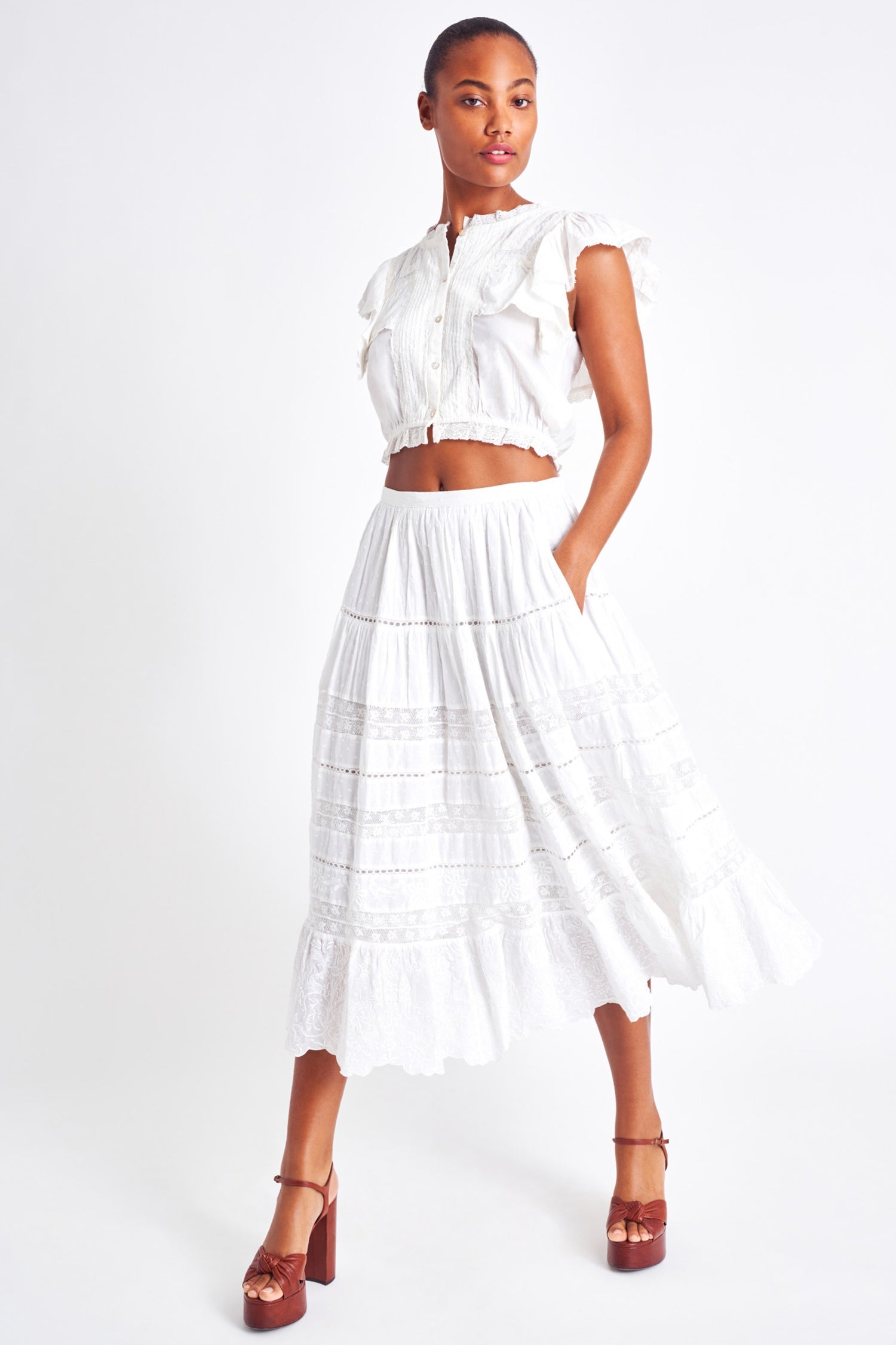 Love Shack Fancy + Donna Midi Skirt