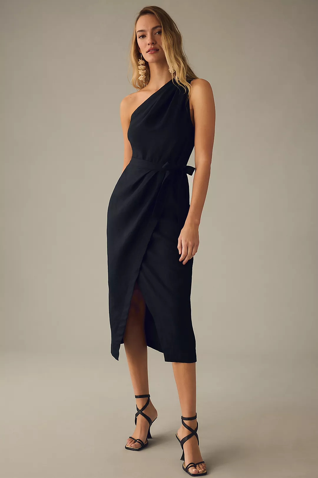 One shoulder linen dress best sale