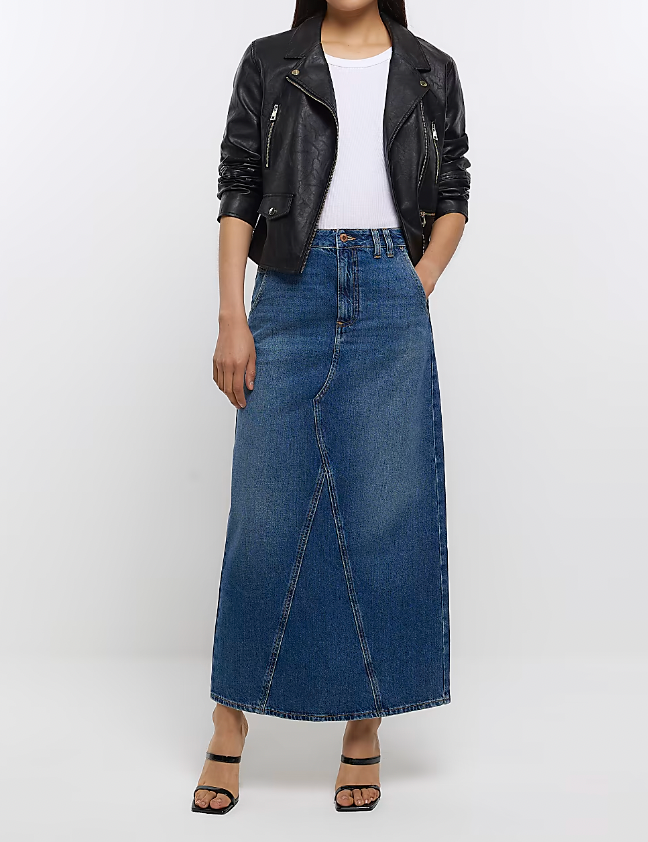 River Island + Blue Denim Maxi Skirt