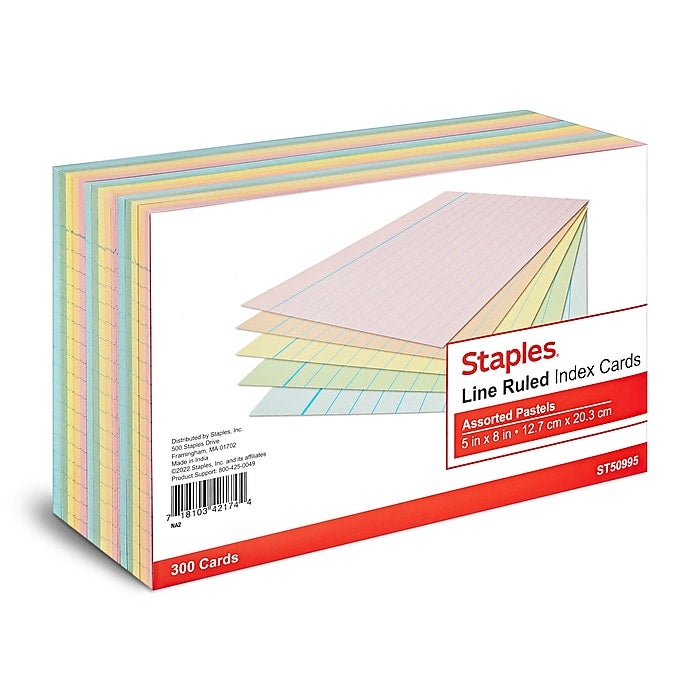 staples-5-x-8-index-cards-lined-assorted-colors-300-pack