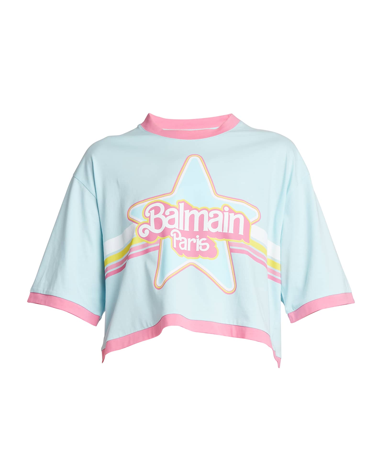 Balmain x Barbie + Logo Star-Print Cropped T-Shirt