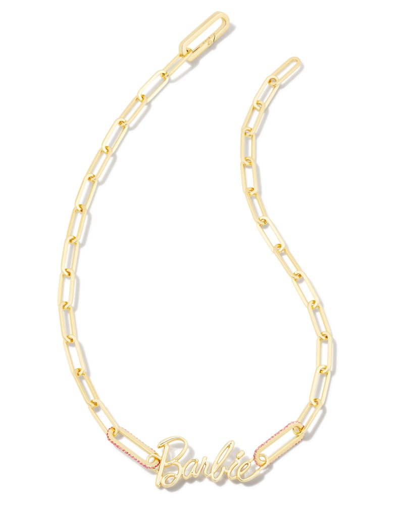 Kendra Scott x Barbie + Gold Link and Chain Necklace in Pink Crystal