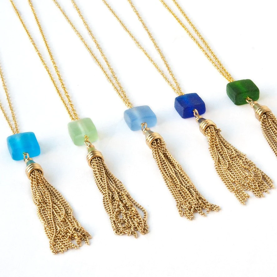 Smart Glass Jewelry + Cube Long Tassel Necklace