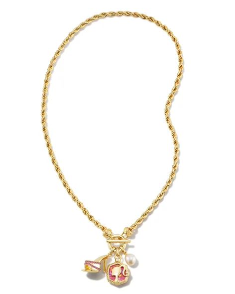Barbie™ x Kendra Scott Gold Link and Chain Necklace in Pink Crystal