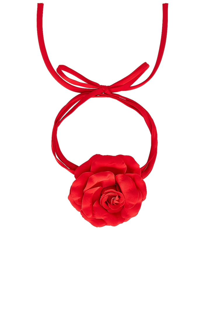 Dramatic Mystique Red 3D Flower Choker Necklace
