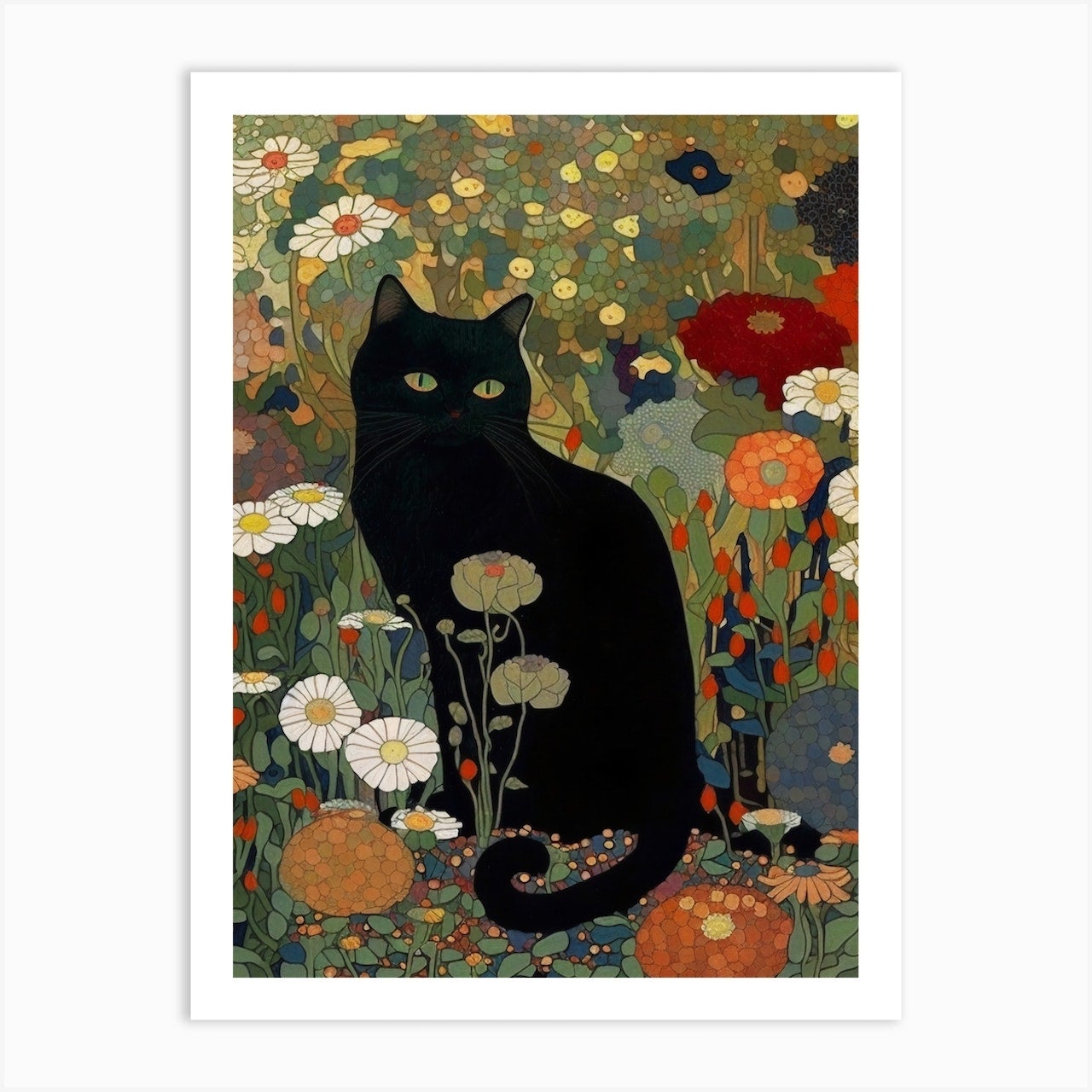 Mambo + Black Cat In A Garden Art Print (30″ x 40″)