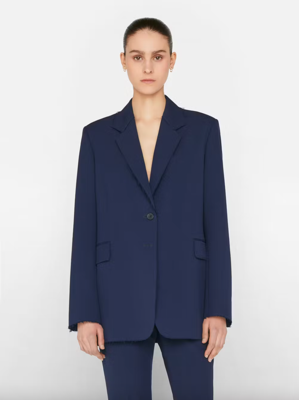 Frame + Oversized Raw Edge Blazer In Navy