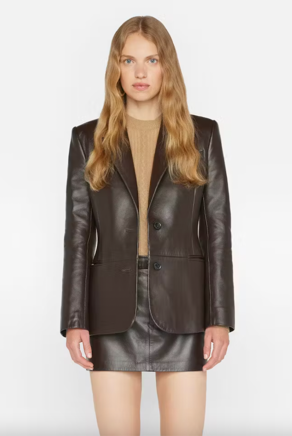 Frame + The Femme Leather Blazer In Espresso