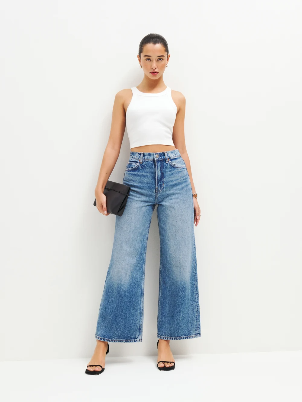 Reformation + Cary High Rise Slouchy Wide Leg Cropped Jeans