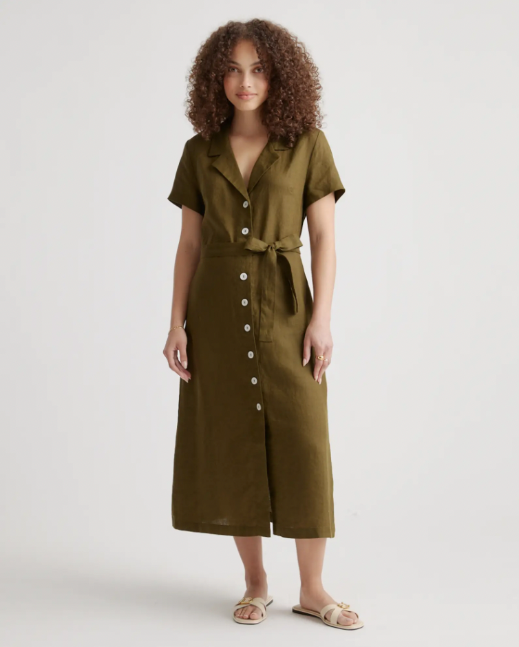 Quince + 100% European Linen Button Front Dress