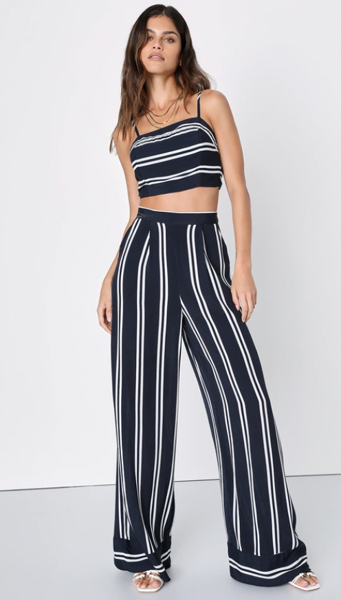 Lulus + Coastal Living Navy Blue And White Striped Two-Piece Jumpsuit